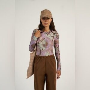 Arthur Skins‎ Mesh Floral Top in Wallpaper Long Sleeves Size 2